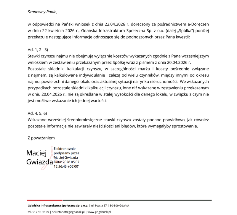 GIS Gdańsk - odpowiedź